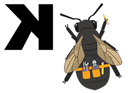 Clip art bee with the letter K next to it